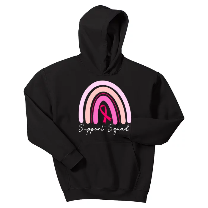 Breast Cancer Awareness Survivor Pink Ribbon Rainbow Support Squad Kids Hoodie