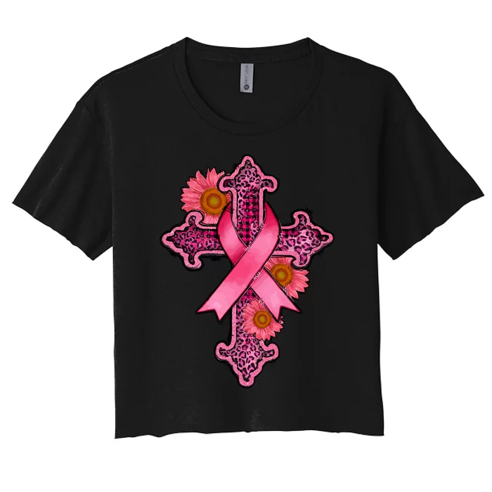 Breast Cancer Awareness Cross Women's Crop Top Tee