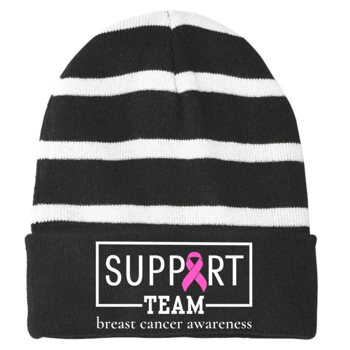 Breast Cancer Awareness Support Team Striped Beanie with Solid Band