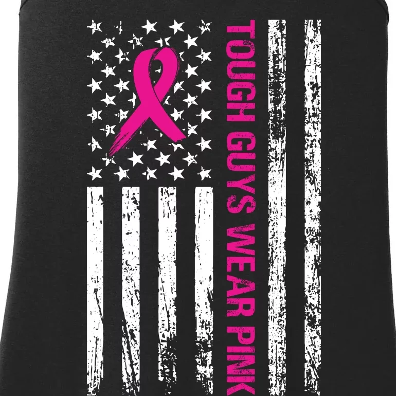 Breast Cancer Awareness Tough Guys Wear Pink American Us Flag Pink Ribbon Ladies Essential Tank