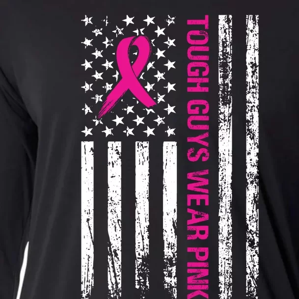 Breast Cancer Awareness Tough Guys Wear Pink American Us Flag Pink Ribbon Cooling Performance Long Sleeve Crew