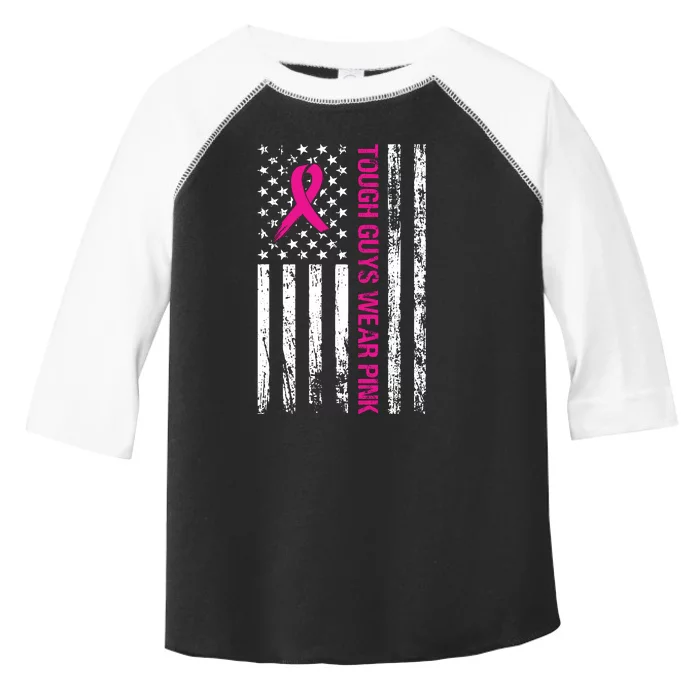 Breast Cancer Awareness Tough Guys Wear Pink American Us Flag Pink Ribbon Toddler Fine Jersey T-Shirt