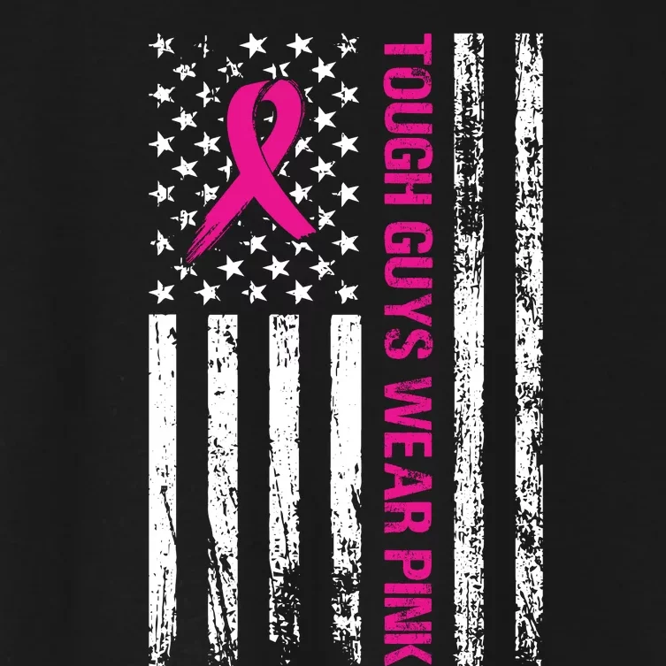 Breast Cancer Awareness Tough Guys Wear Pink American Us Flag Pink Ribbon Women's Crop Top Tee