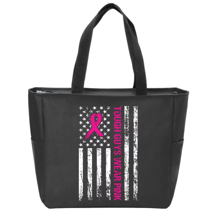 Breast Cancer Awareness Tough Guys Wear Pink American Us Flag Pink Ribbon Zip Tote Bag