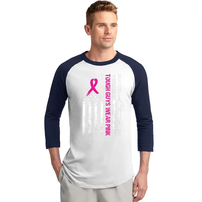 Breast Cancer Awareness Tough Guys Wear Pink American Us Flag Pink Ribbon Baseball Sleeve Shirt