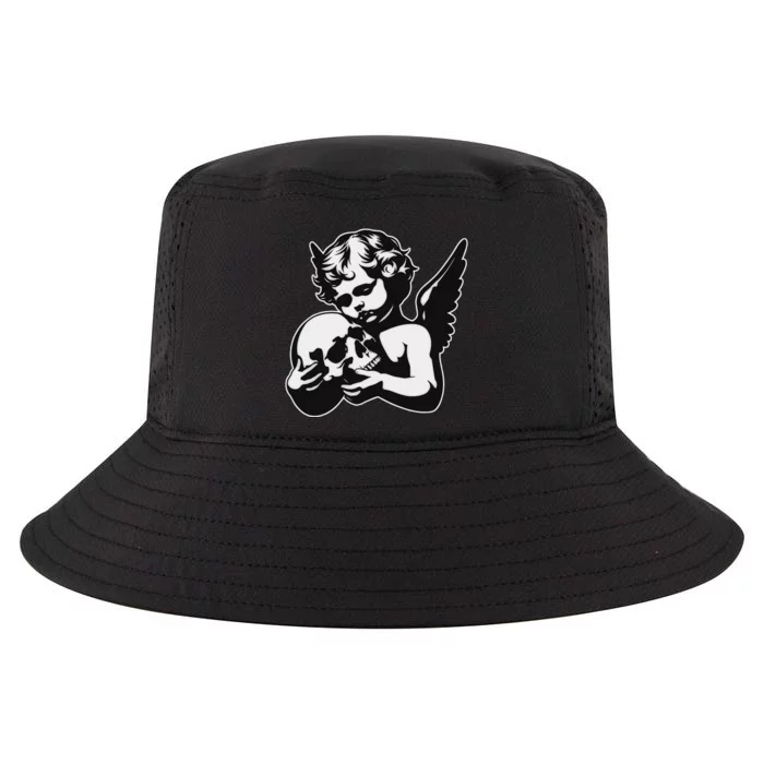 Blackwork Cherub Angel Holding Skull Cool Comfort Performance Bucket Hat