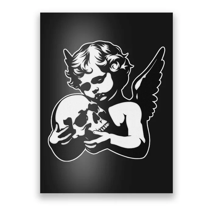 Blackwork Cherub Angel Holding Skull Poster