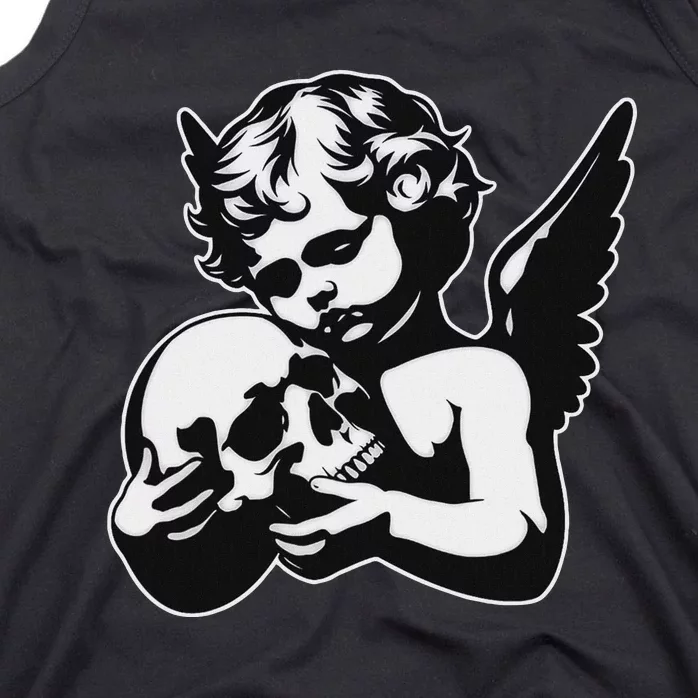 Blackwork Cherub Angel Holding Skull Tank Top