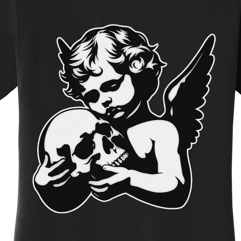 Blackwork Cherub Angel Holding Skull Women's T-Shirt