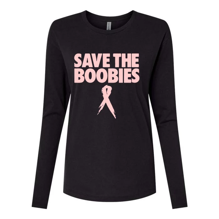 Breast Cancer Awareness SAVE THE BOOBIES Pink Ribbon Halloween Womens Cotton Relaxed Long Sleeve T-Shirt