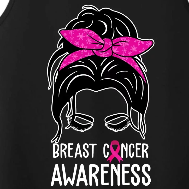 Breast Cancer Awareness Hair Bun Pink Ribbon Performance Tank