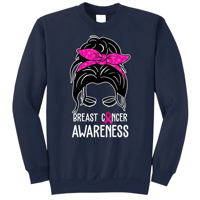 Breast Cancer Awareness Hair Bun Pink Ribbon Tall Sweatshirt