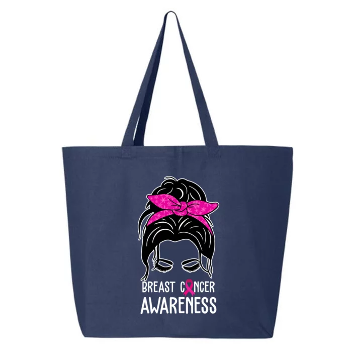 Breast Cancer Awareness Hair Bun Pink Ribbon 25L Jumbo Tote