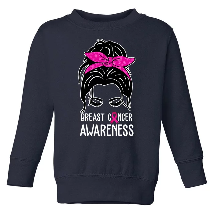 Breast Cancer Awareness Hair Bun Pink Ribbon Toddler Sweatshirt