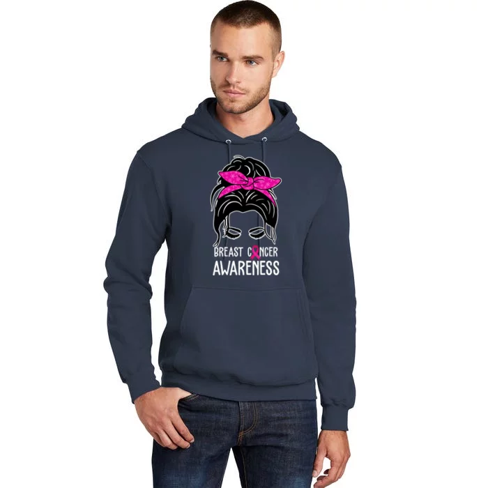 Breast Cancer Awareness Hair Bun Pink Ribbon Tall Hoodie