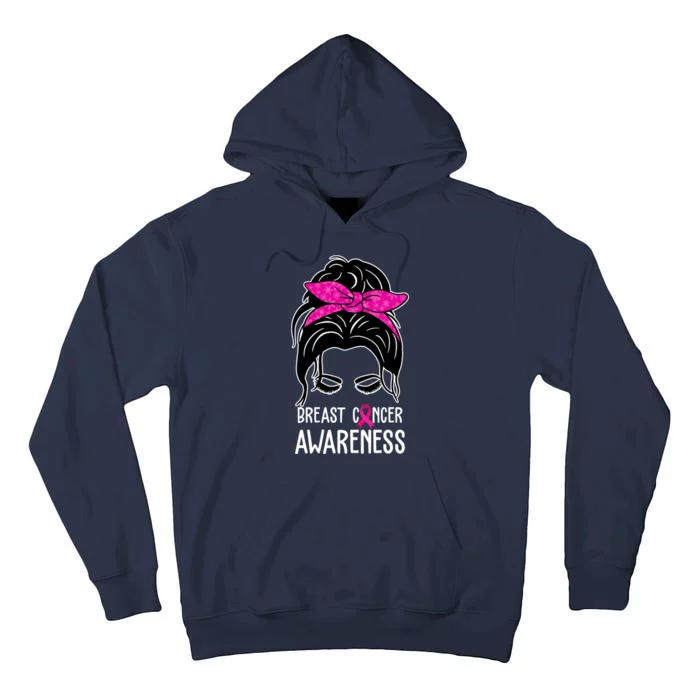 Breast Cancer Awareness Hair Bun Pink Ribbon Tall Hoodie