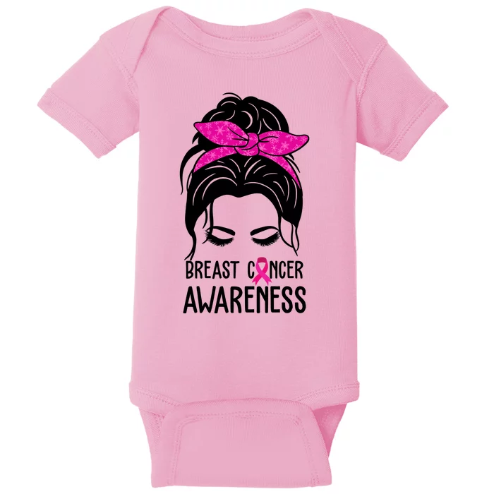 Breast Cancer Awareness Hair Bun Pink Ribbon Baby Bodysuit