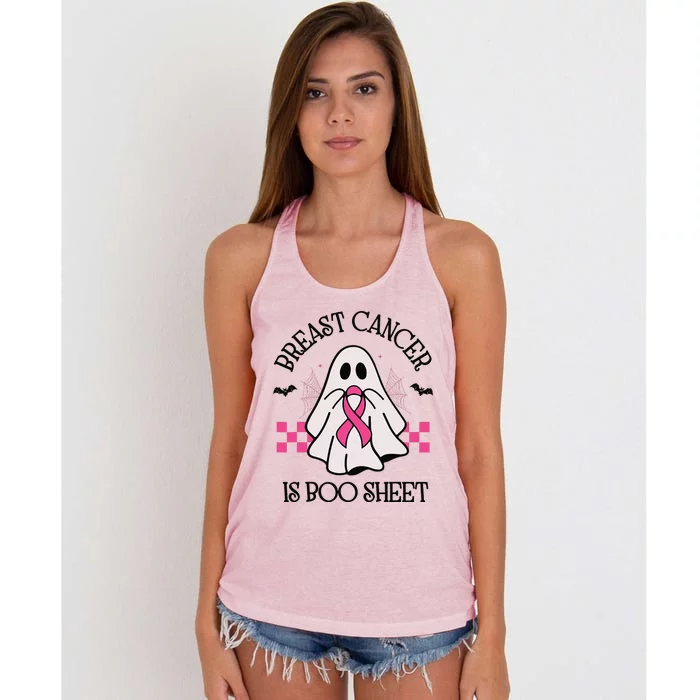 Breast Cancer Awareness Ribbon Boo Sheet Halloween Ghost Women's Knotted Racerback Tank