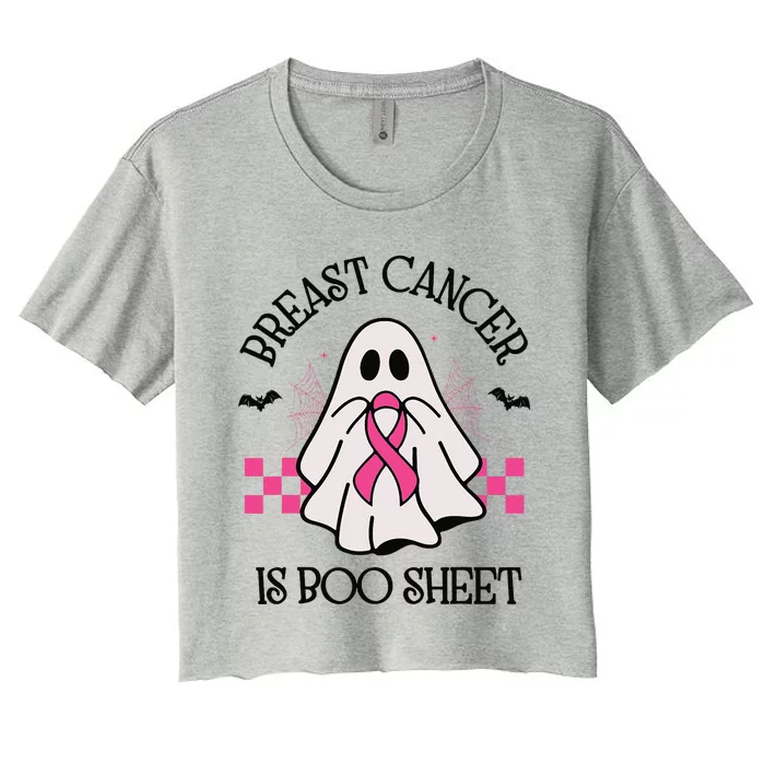 Breast Cancer Awareness Ribbon Boo Sheet Halloween Ghost Women's Crop Top Tee