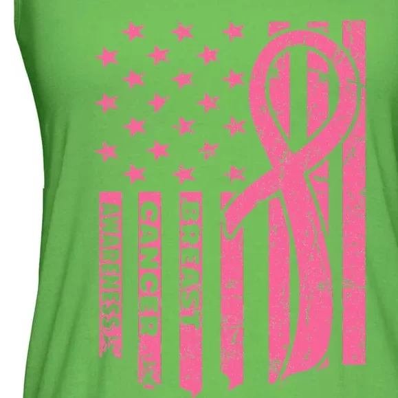 Breast Cancer Awareness   Flag USA Breast Cancer Warrior Ladies Essential Flowy Tank