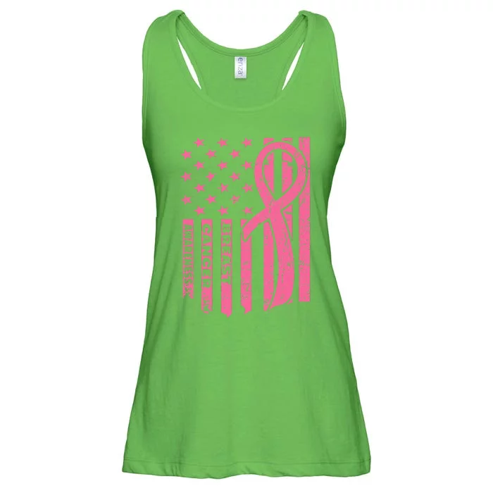 Breast Cancer Awareness   Flag USA Breast Cancer Warrior Ladies Essential Flowy Tank