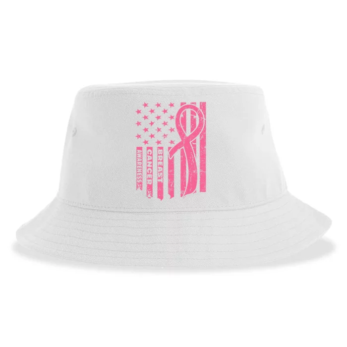 Breast Cancer Awareness   Flag USA Breast Cancer Warrior Sustainable Bucket Hat