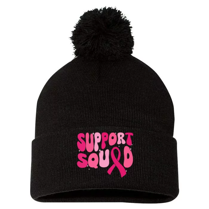 Breast Cancer Awareness Retro Groovy Support Squad Team Gift Pom Pom 12in Knit Beanie