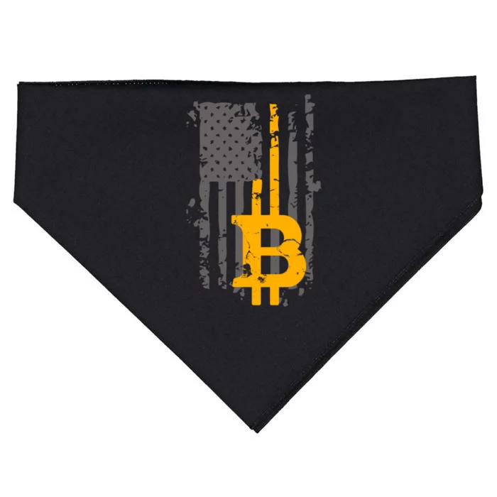 Bitcoin Crypto American Flag Gold Thin Line USA-Made Doggie Bandana