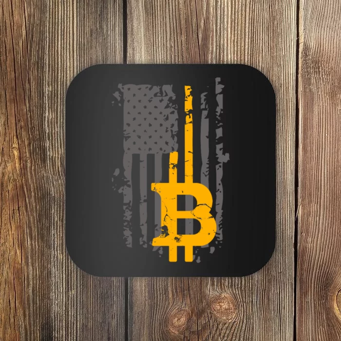 Bitcoin Crypto American Flag Gold Thin Line Coaster