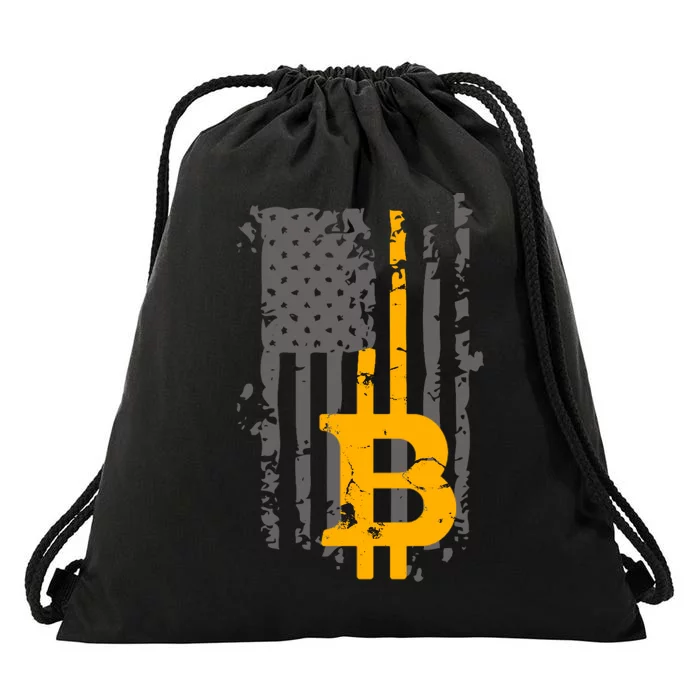 Bitcoin Crypto American Flag Gold Thin Line Drawstring Bag