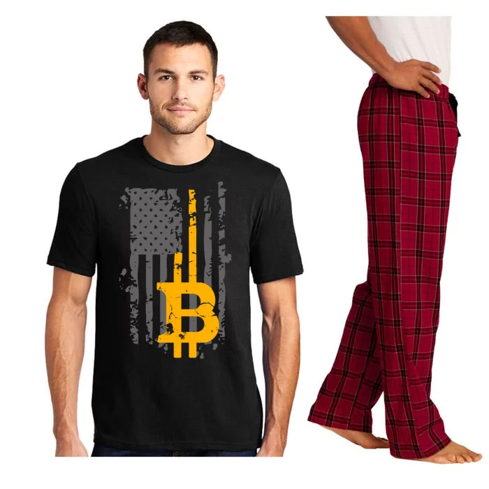 Bitcoin Crypto American Flag Gold Thin Line Pajama Set