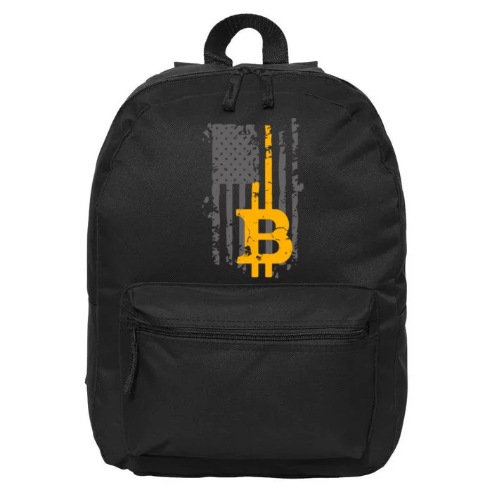 Bitcoin Crypto American Flag Gold Thin Line 16 in Basic Backpack