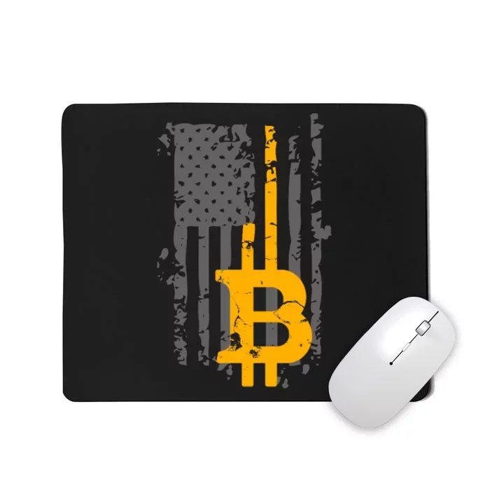 Bitcoin Crypto American Flag Gold Thin Line Mousepad