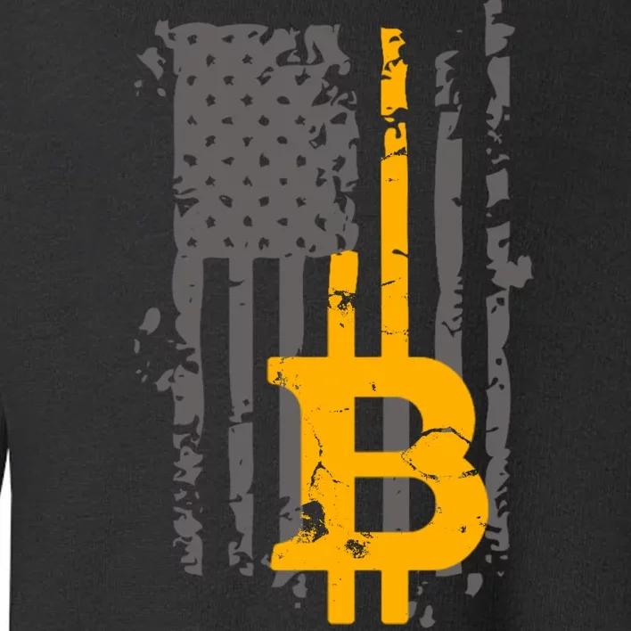 Bitcoin Crypto American Flag Gold Thin Line Toddler Sweatshirt