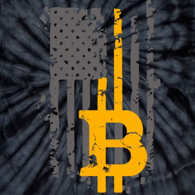 Bitcoin Crypto American Flag Gold Thin Line Tie-Dye T-Shirt