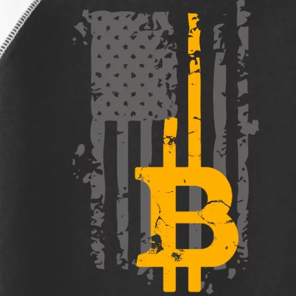 Bitcoin Crypto American Flag Gold Thin Line Toddler Fine Jersey T-Shirt