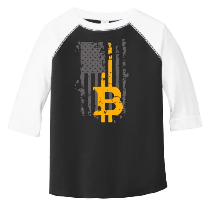 Bitcoin Crypto American Flag Gold Thin Line Toddler Fine Jersey T-Shirt