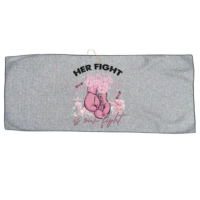 Breast Cancer Awareness Her Fight Is Our Fight Pink Ribbon Boxing Gloves Large Microfiber Waffle Golf Towel