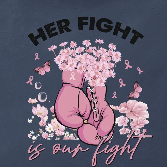 Breast Cancer Awareness Her Fight Is Our Fight Pink Ribbon Boxing Gloves Zip Tote Bag