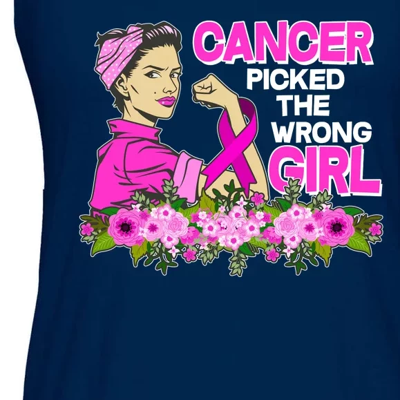 Breast Cancer Awareness Cancer Picked The Wrong Girl Warrior Ladies Essential Flowy Tank