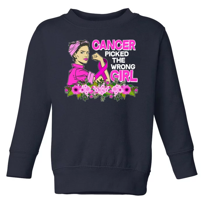 Breast Cancer Awareness Cancer Picked The Wrong Girl Warrior Toddler Sweatshirt