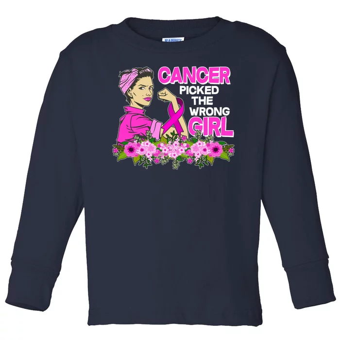 Breast Cancer Awareness Cancer Picked The Wrong Girl Warrior Toddler Long Sleeve Shirt