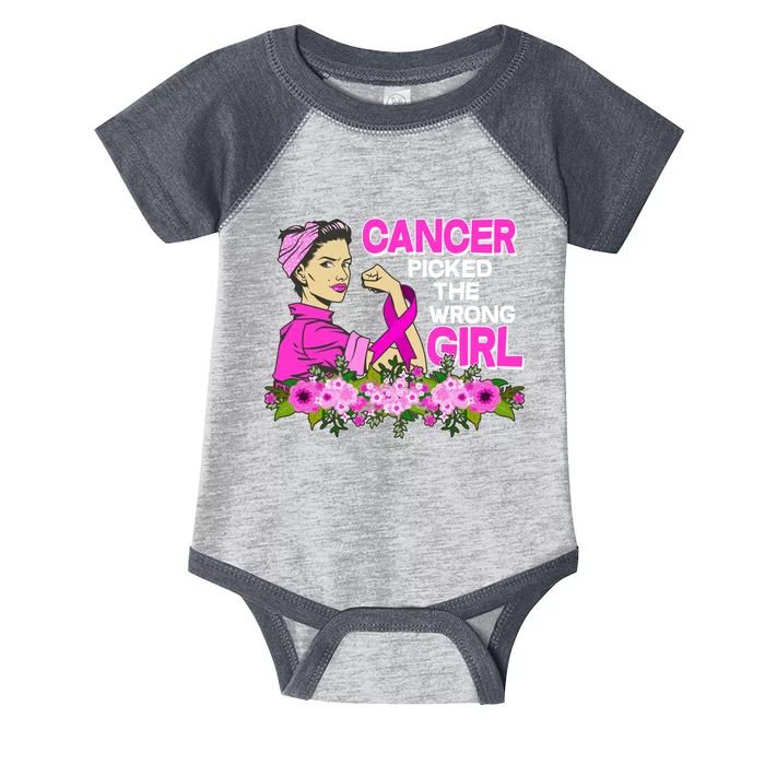 Breast Cancer Awareness Cancer Picked The Wrong Girl Warrior Infant Baby Jersey Bodysuit