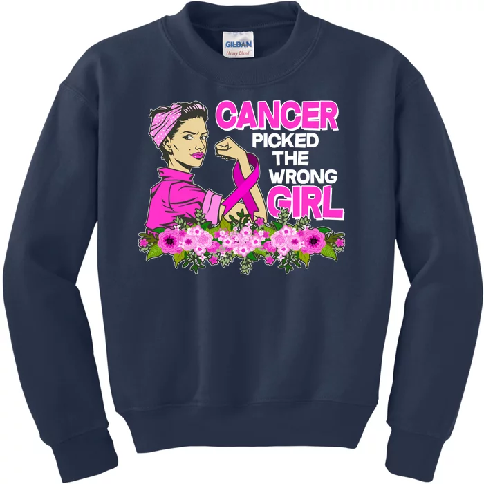 Breast Cancer Awareness Cancer Picked The Wrong Girl Warrior Kids Sweatshirt