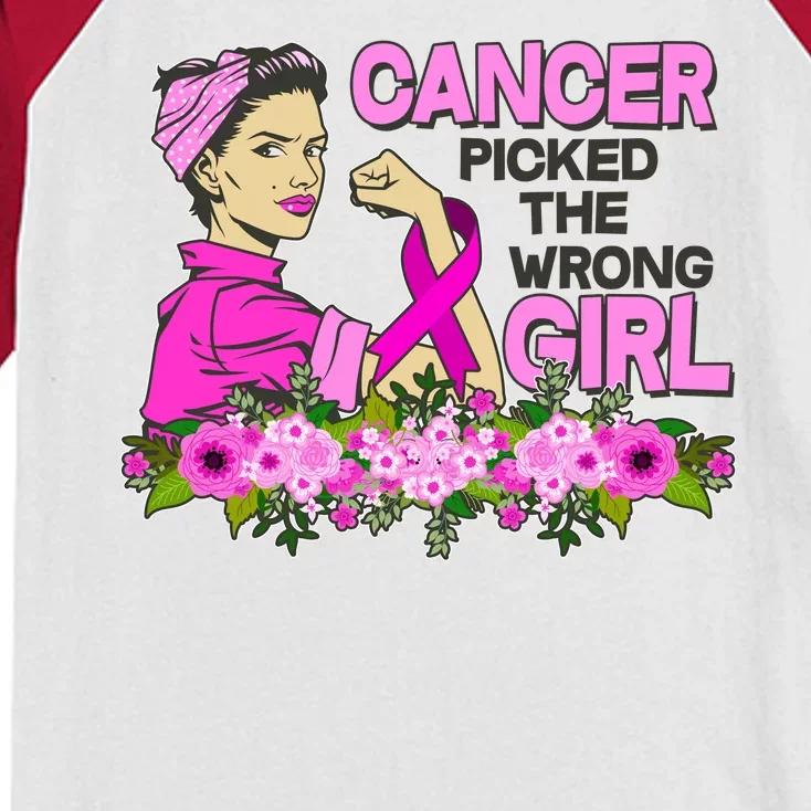 Breast Cancer Awareness Cancer Picked The Wrong Girl Warrior Kids Colorblock Raglan Jersey