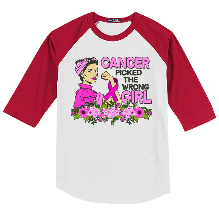 Breast Cancer Awareness Cancer Picked The Wrong Girl Warrior Kids Colorblock Raglan Jersey