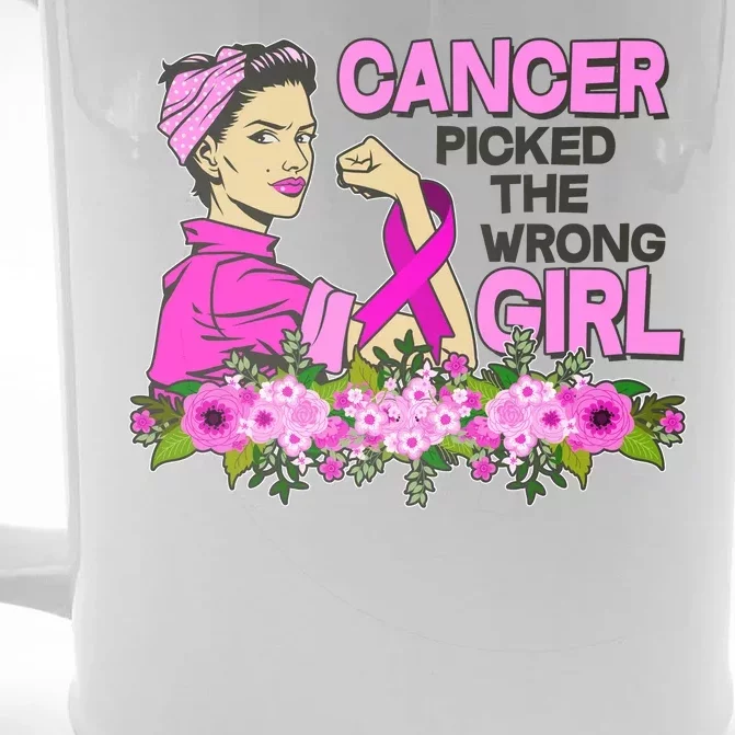 Breast Cancer Awareness Cancer Picked The Wrong Girl Warrior Front & Back Beer Stein