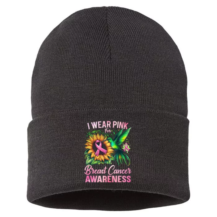 Breast Cancer Awareness Hummingbird Sunflower Sustainable Knit Beanie