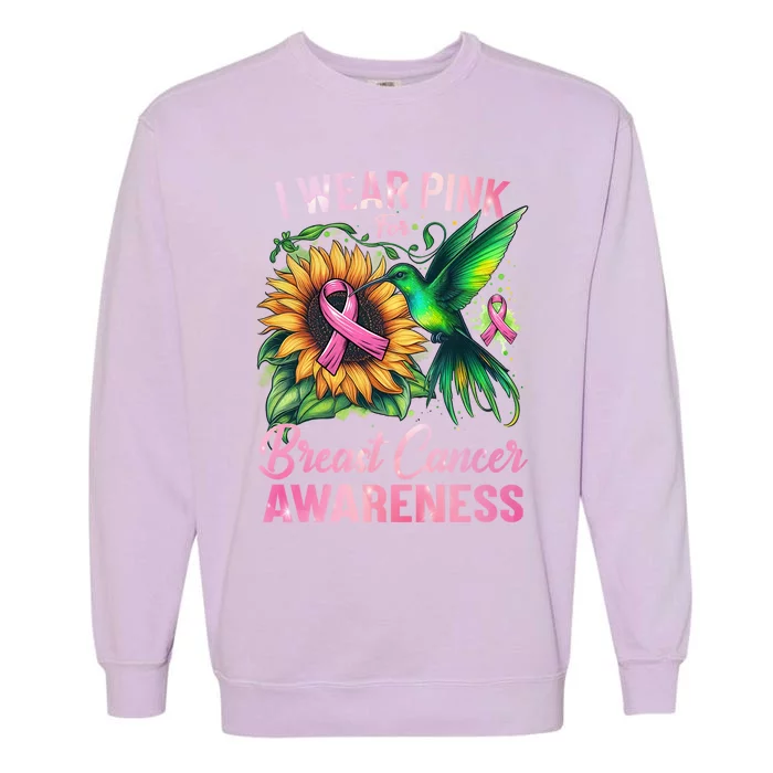 Breast Cancer Awareness Hummingbird Sunflower Garment-Dyed Sweatshirt