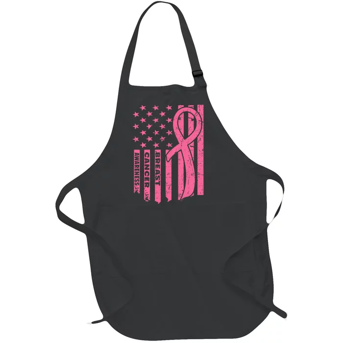 Breast Cancer Awareness Flag USA Breast Cancer Warrior Full-Length Apron With Pocket